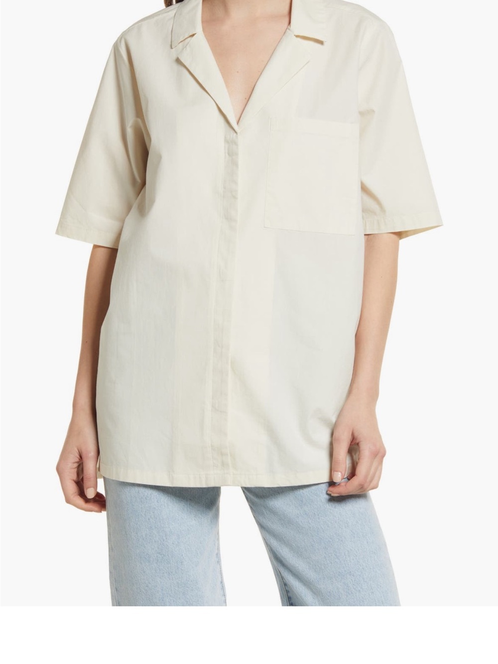 NWT Melrose and Market Light Cream Oversized Poplin Camp Button-Up Shirt